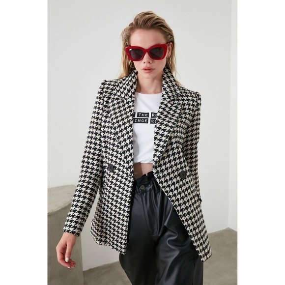 Trendyol Jackets & Blazers - Women’s Houndstooth Blazer Black White Jackets